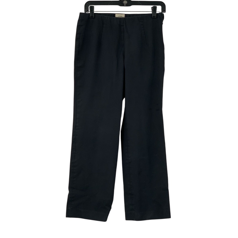 L.L. Bean Womens Twill Pant Black Cotton Stretch Flat Front Side Zip Sz 6 Petite